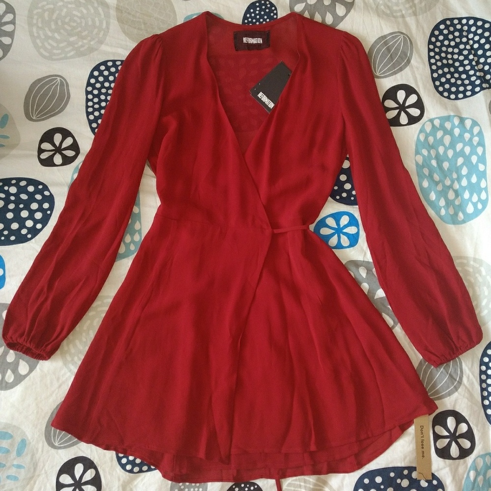 Reformation Rosebud dress, crimson color